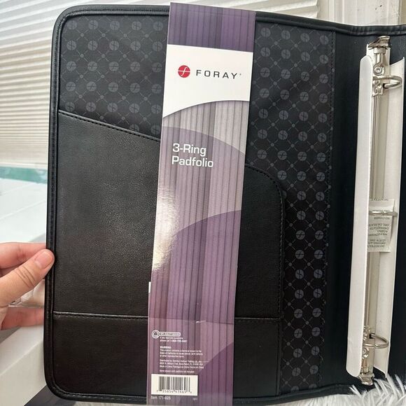 Foray 3 Ring Black Faux Leather Padfolio Binder 1” Ring NEW 13” x 11” Organizer - Picture 6 of 9